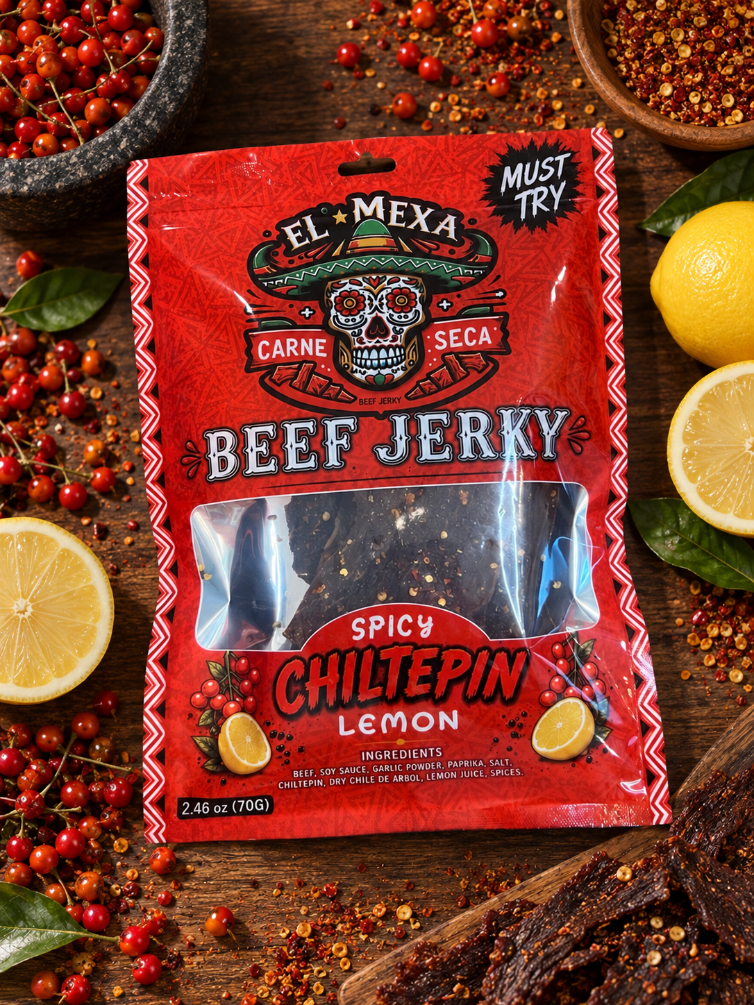 Spicy Chiltepin Lemon Beef Jerky